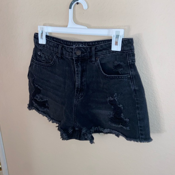 black denim y2k 501 style shorts original super highrise cut offs 90’s bottoms - Picture 10 of 13